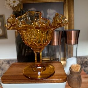 Amber Glass Pedestal Vase Fenton Gorgeous Glowy Vintage Candy Dish